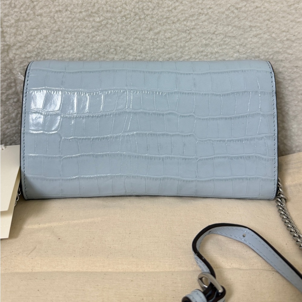 Tory Burch Light Blue Croc-Embossed chain crossbody bag New - Picture 7 of 9